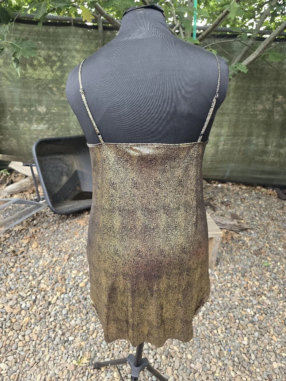 Vtg 90s Metallic Gold Black Slip Dress 90s Grunge Glam Indie Sleaze Disco Retro - Picture 4 of 6
